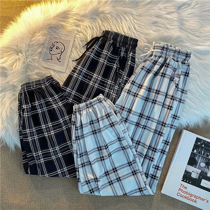 Pants Women New Bunch of feet Fashion Loose Black Plaid Summer Harajuku Students Streetwear Harem Long Trousers Womens Chic