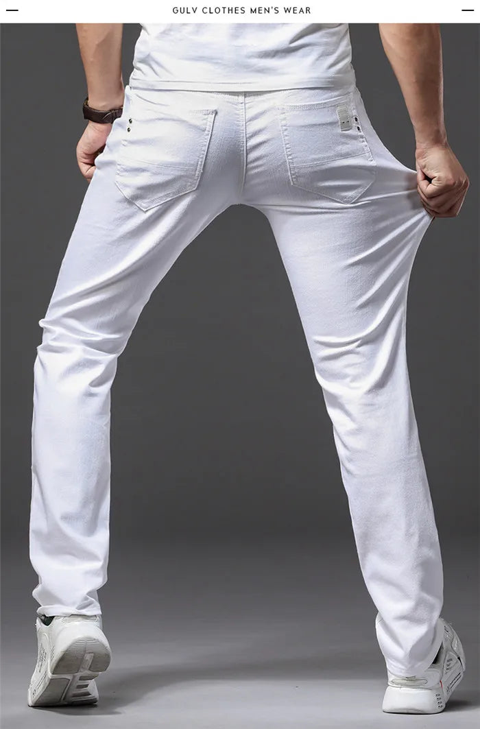 Men White Jeans Fashion Casual Classic Style Slim Fit Soft Trousers Male Brand Advanced Stretch Pants