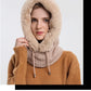 Winter Fur Cap Mask Set Hooded for Women Knitted Cashmere Neck Warm Balaclava Ski Windproof Hat Thick Plush Fluffy Beanies hood