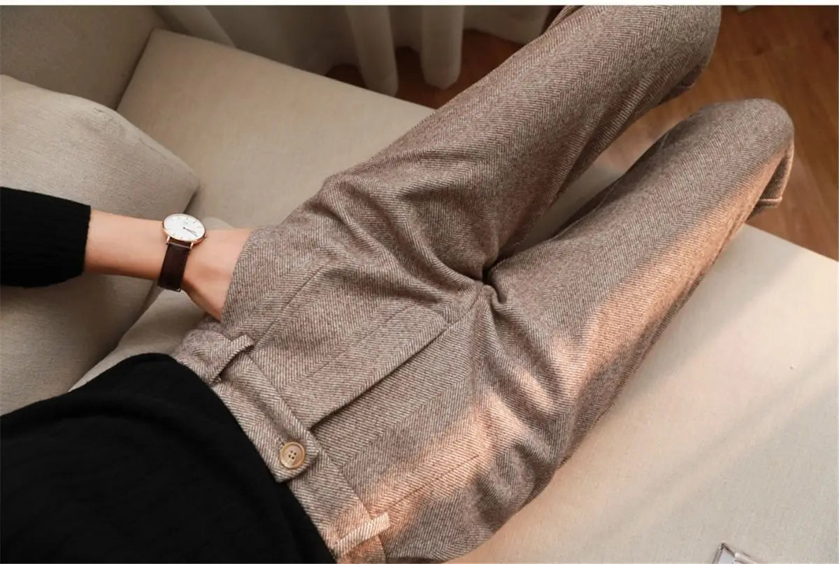 Woolen Pants Women's Harem Pencil Pants 2024 Autumn Winter High Waisted Casual Suit Pants Office Lady Women Trousers