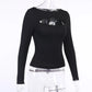 Autumn Women tshirt Hollow Out Solid Black White Long Sleeve Knitted Tee Tops Casual Slim O Neck Fashion t shirt