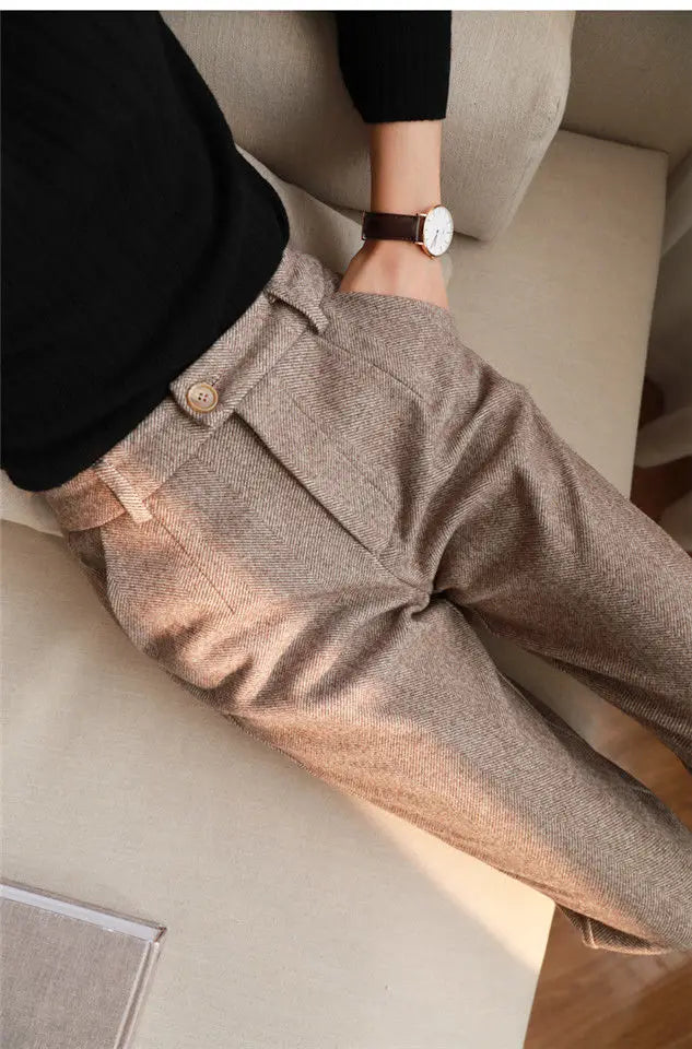 Woolen Pants Women's Harem Pencil Pants 2024 Autumn Winter High Waisted Casual Suit Pants Office Lady Women Trousers