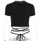 2022 Summer Women Black Short T-Shirts Sexy Crop Tops Short Sleeve Bandage Tee Tops Female Shirts