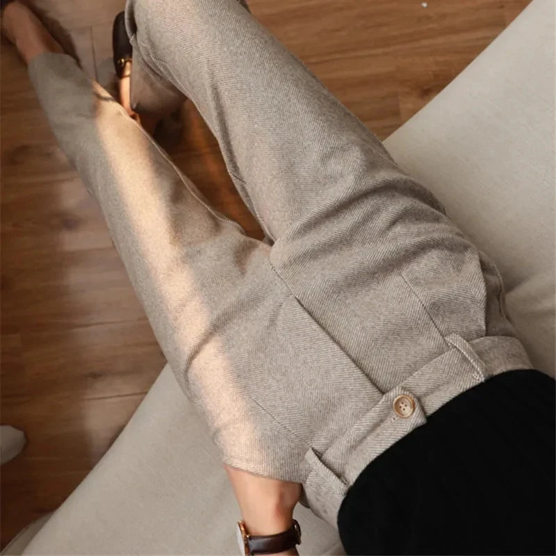 Woolen Pants Women's Harem Pencil Pants 2024 Autumn Winter High Waisted Casual Suit Pants Office Lady Women Trousers