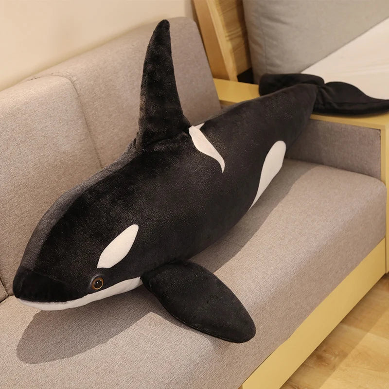 50cm-130cm Lifelike Orcinus Orca Black Whale Plush Toys Big Fish Cloth Doll Shark Stuffed Sea Animals Children Birthday Gift