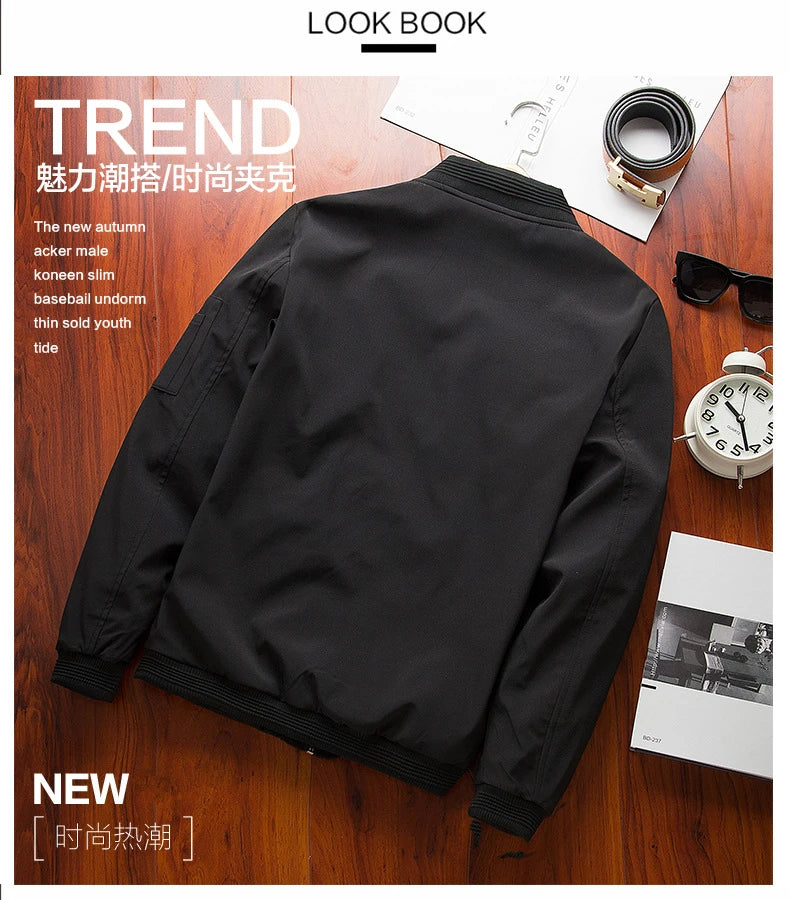 Men Bomber Jacket Thin Slim Long Sleeve baseball Jackets Mens Windbreaker Zipper Windbreaker Jacket Male Outwear Brand Clothing