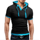 Men's Slim Fitness Hooded Short-Sleeved Tees Male Camisa Masculina Sportswer T-Shirt Slim Tshirt Homme 3XL