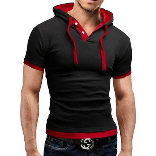 Men's Slim Fitness Hooded Short-Sleeved Tees Male Camisa Masculina Sportswer T-Shirt Slim Tshirt Homme 3XL