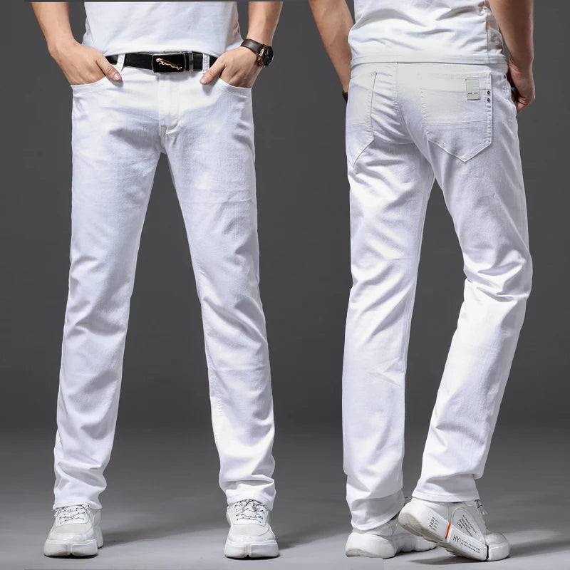 Men White Jeans Fashion Casual Classic Style Slim Fit Soft Trousers Male Brand Advanced Stretch Pants