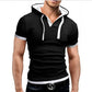 Men's Slim Fitness Hooded Short-Sleeved Tees Male Camisa Masculina Sportswer T-Shirt Slim Tshirt Homme 3XL