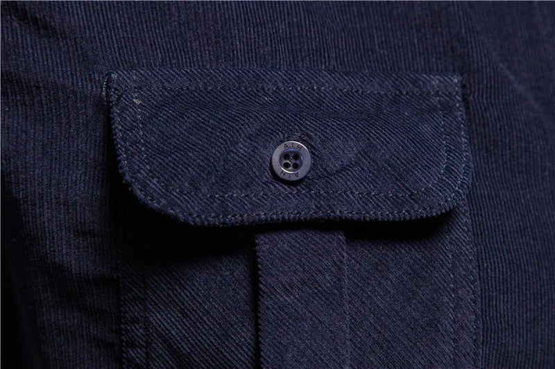 2021 New Single Breasted 100% Cotton Men's Shirt Business Casual Fashion Solid Color Corduroy Men Shirts Autumn Slim Shirt Men