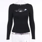 Autumn Women tshirt Hollow Out Solid Black White Long Sleeve Knitted Tee Tops Casual Slim O Neck Fashion t shirt