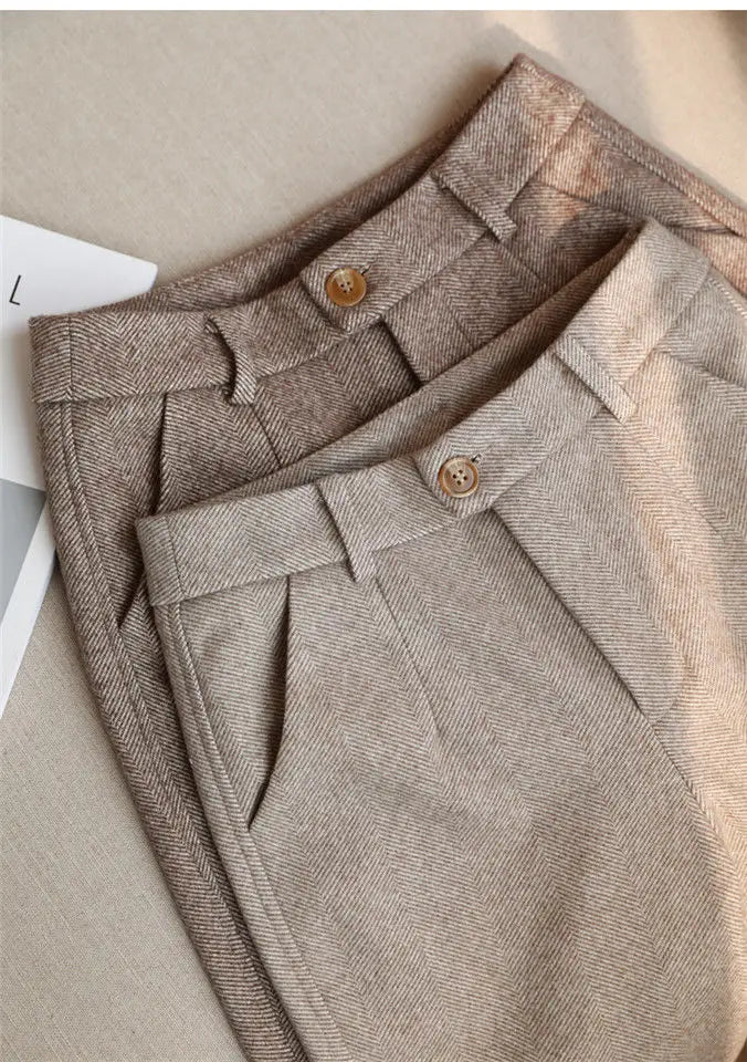 Woolen Pants Women's Harem Pencil Pants 2024 Autumn Winter High Waisted Casual Suit Pants Office Lady Women Trousers