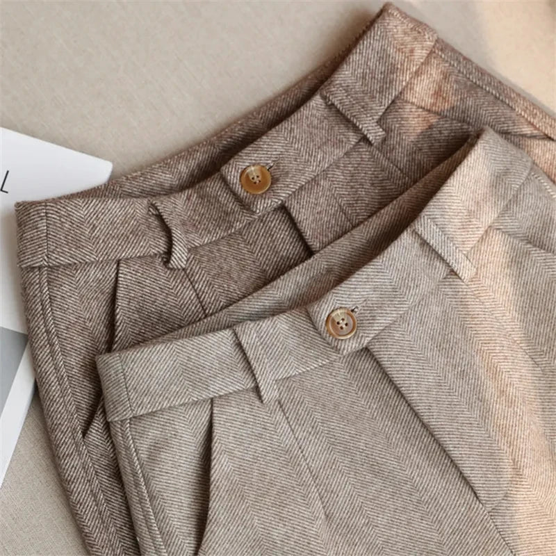 Woolen Pants Women's Harem Pencil Pants 2022 Autumn Winter High Waisted Casual Suit Pants Office Lady Women Trousers