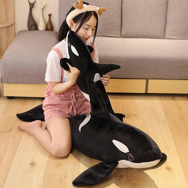 50cm-130cm Lifelike Orcinus Orca Black Whale Plush Toys Big Fish Cloth Doll Shark Stuffed Sea Animals Children Birthday Gift