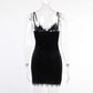 Dark Cross Black Mini Dress Vintage Sexy Spaghetti Strap High Waist Slit Dresses Goth Party Club Women Dress