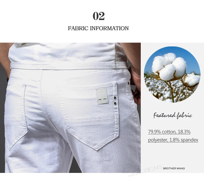 Men White Jeans Fashion Casual Classic Style Slim Fit Soft Trousers Male Brand Advanced Stretch Pants