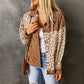 Fashion Corduroy Stylish Leopard Splicing Short Coat