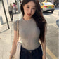 Gray Pure Desire Slim Fit Midriff-Baring Top T-shirt with Short Sleeves