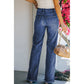 Pure Color Washed Denim Women Fashion Idle Style Loose Cool Casual High Waist Straight-Leg Pants Women