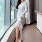 Elegant Heavy Embroidery Sequins Slim Looking Package Hip Skirt with Bow