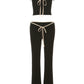 Lace-up Bow Elegant V Neck + Pants 2pc Set