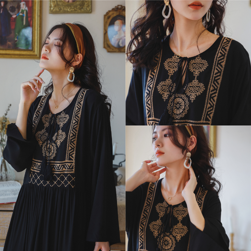 Women's Plus Size Ladies Summer Loose round Neck Embroidered Dress