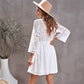 Fashion White Long Sleeves Dress Women's 2024 New Arrival V-neck Lace Bell Sleeve Belted Fairy Skirt