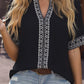 Fashion V-neck Embroidery Lace Pullover Thin Short Sleeve