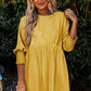 Fall 2024 New Yellow Half Sleeve Knee-Length Short Skirt for Women Fashion Thin Casual Pleating Short Sleeve Dress Women