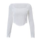 European and American-Style U-Collar Irregular Texture Slimming Long-Sleeved T-shirt