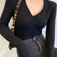 European V-Neck Inner Match Padded Shoulder Cotton Long-Sleeve T-shirt