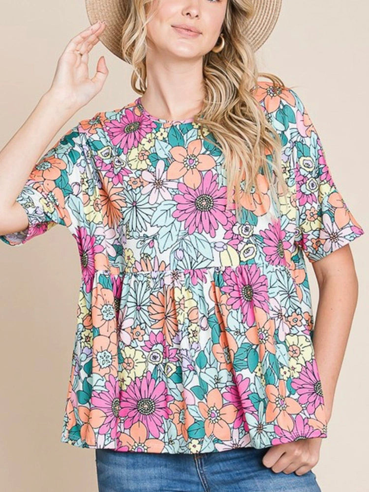 2024 Summer New Arrival Short Sleeve Floral T-shirt Women's Fashion Style Casual round Neck Women's Short Half Sleeve Pullover