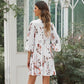 2024 Summer Thin Three-Quarter Sleeve Dress Women Fashion New Arrival Pullover V-neck Fashion Floral Knee-Length Skirt Women