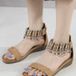 Spring and Summer Dangling Beads Toe Covering Chinese Style Wedge Heel Travel Sandals