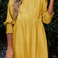 Fall 2024 New Yellow Half Sleeve Knee-Length Short Skirt for Women Fashion Thin Casual Pleating Short Sleeve Dress Women