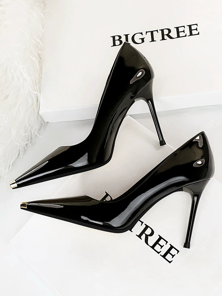 Sexy Slimming Glossy Metal Super High Heels