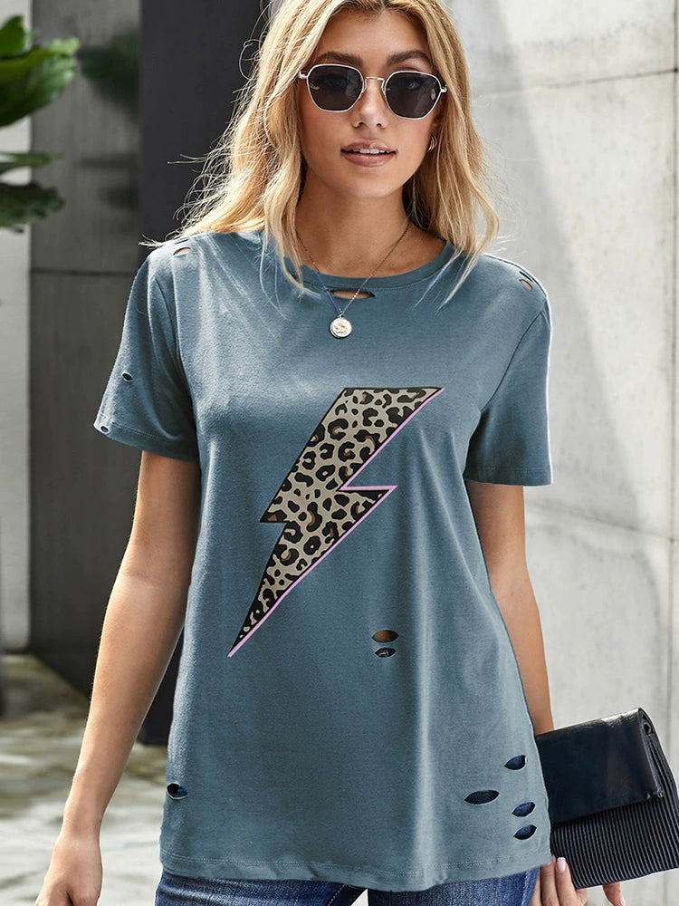 European and American Leisure Loose round Neck Print Short Sleeve T-shirt