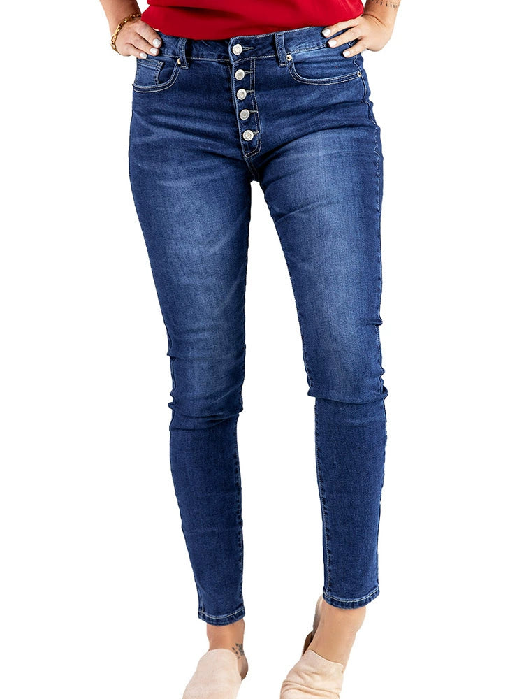 Autumn and Winter New Skinny Casual Jeans Women's European and American Ripped Distressed Ankle Tight High Waist Slim-Fit Slim Looking Denim Trousers