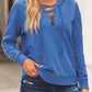 Fashion V-neck Lace-up Drawstring Idle Style Hooded Sweatshirt