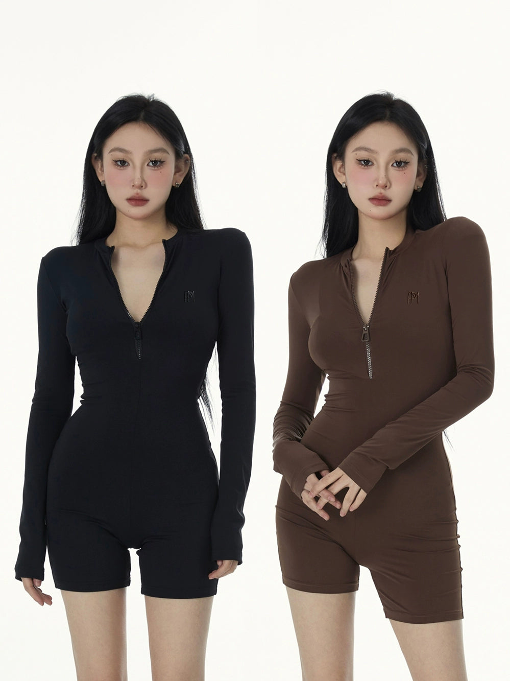 Pempl Half-Open Collar High Waist Slim Fit Figure Flattering Jumpsuit