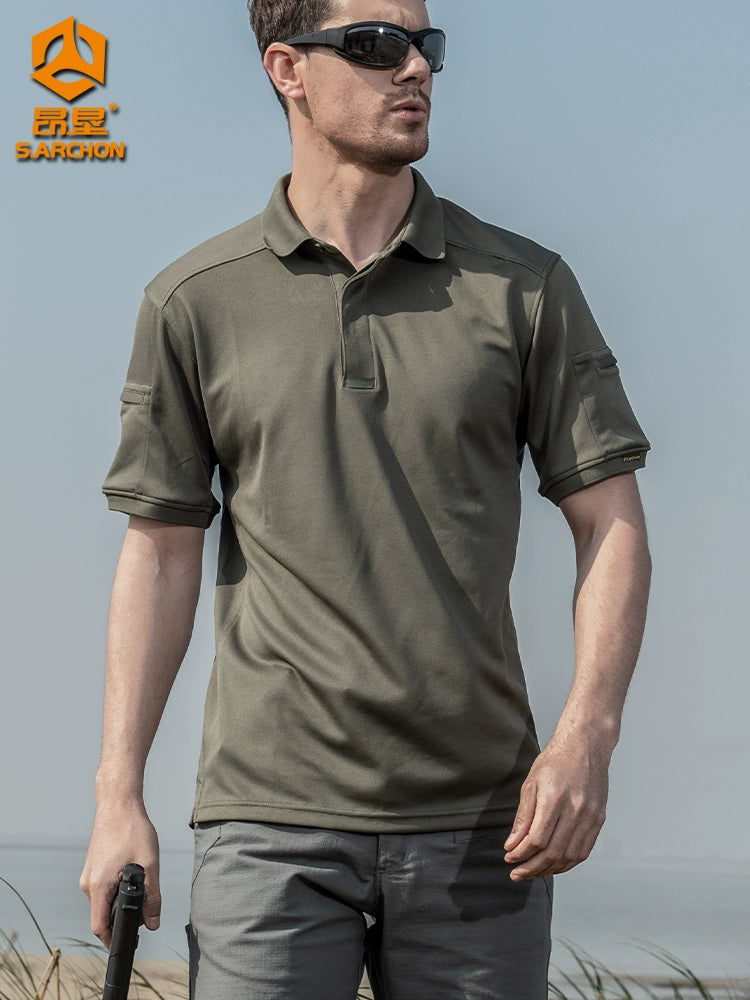 Summer Outdoor Quick-Drying T-shirt Men's Lapel Breathable Sports Short Sleeve Loose Military Fan Tactical Half Sleeve Paul Polo Shirt