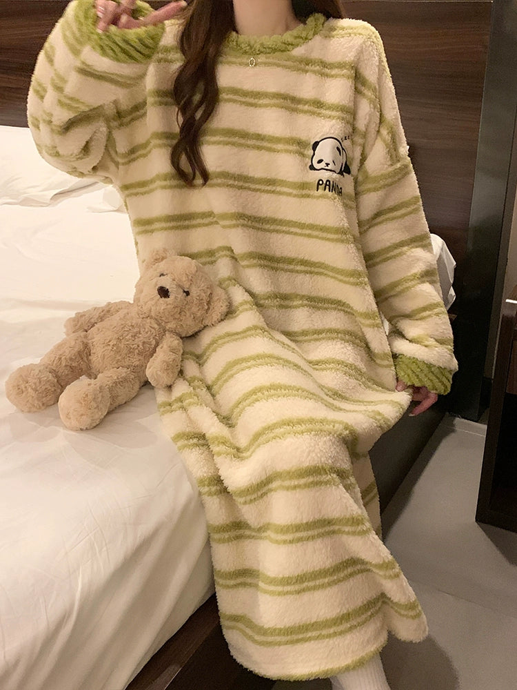 Autumn and Winter Thickened Cute Panda Flannel Pajamas