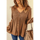 Fall 2024 New Brown Lace Crochet Shirt Women Fashion Style Fashion Button V Neck Little-Girl Style Clothes Tops Women