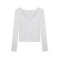 Lace V-neck Patchwork Women's Winter Waist Slim Fit Long-Sleeved T-shirt