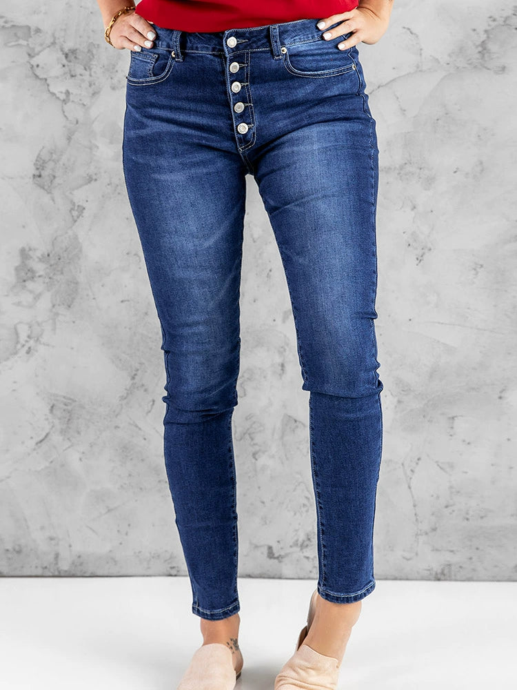 Autumn and Winter New Skinny Casual Jeans Women's European and American Ripped Distressed Ankle Tight High Waist Slim-Fit Slim Looking Denim Trousers