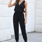 Loose Plus Size Sleeveless Fashion V Neck Pure Color Jumpsuit