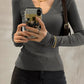 European V-Neck Inner Match Padded Shoulder Cotton Long-Sleeve T-shirt