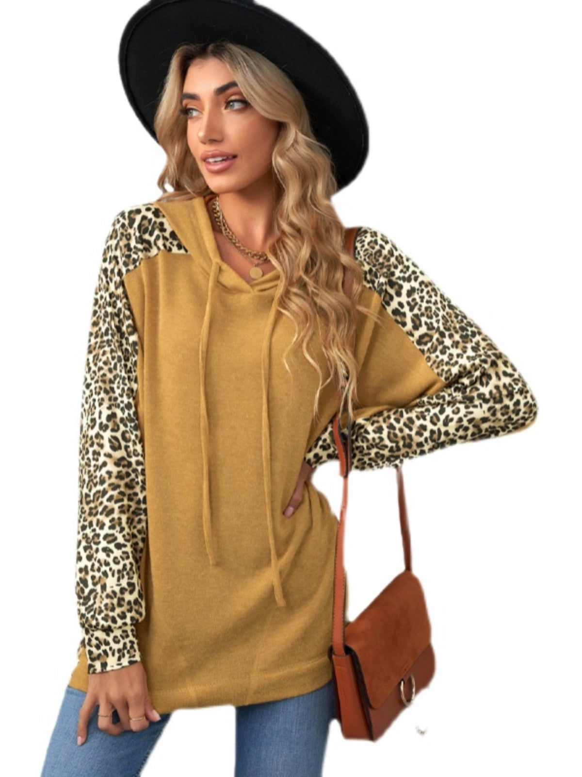 Spring New Long Sleeve Sweater Women Fashion Leopard Print Printing Stylish All-Matching Hooded Pullover Tops Women