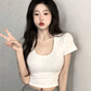 Big U-Neck Spring Slim-Fitting Elegant Short-Sleeved T-shirt